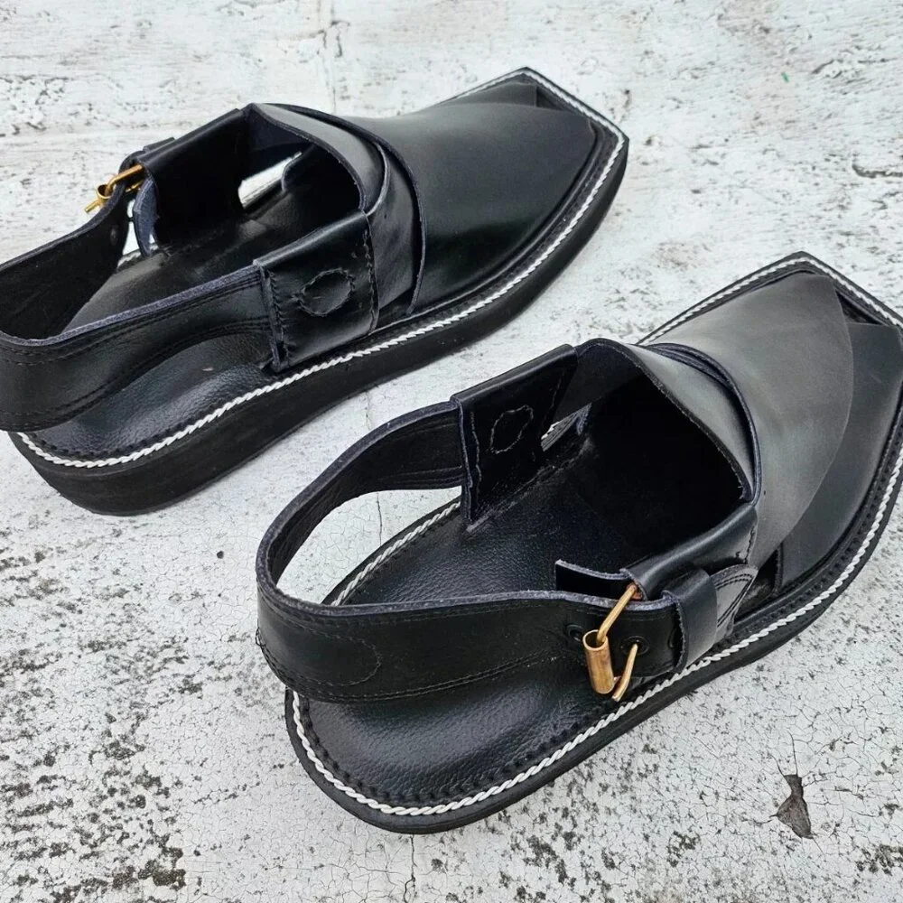 Captan Chappel Sandal Black Genuine Leather Upper Captaan Handmade Shoe Size 8.5 - Picture 6 of 11